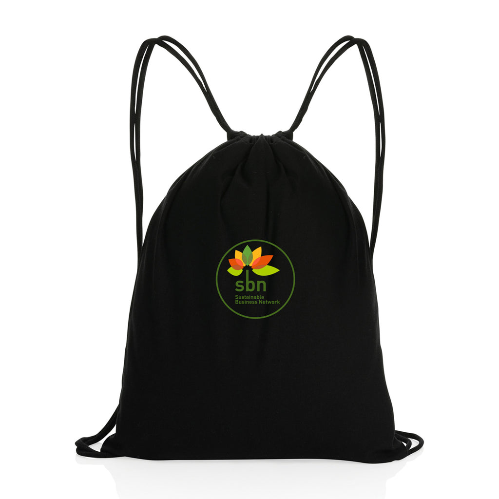 Impact Recycled Cotton Drawstring Backpack, 145 gsm Transfer - Black - View 1