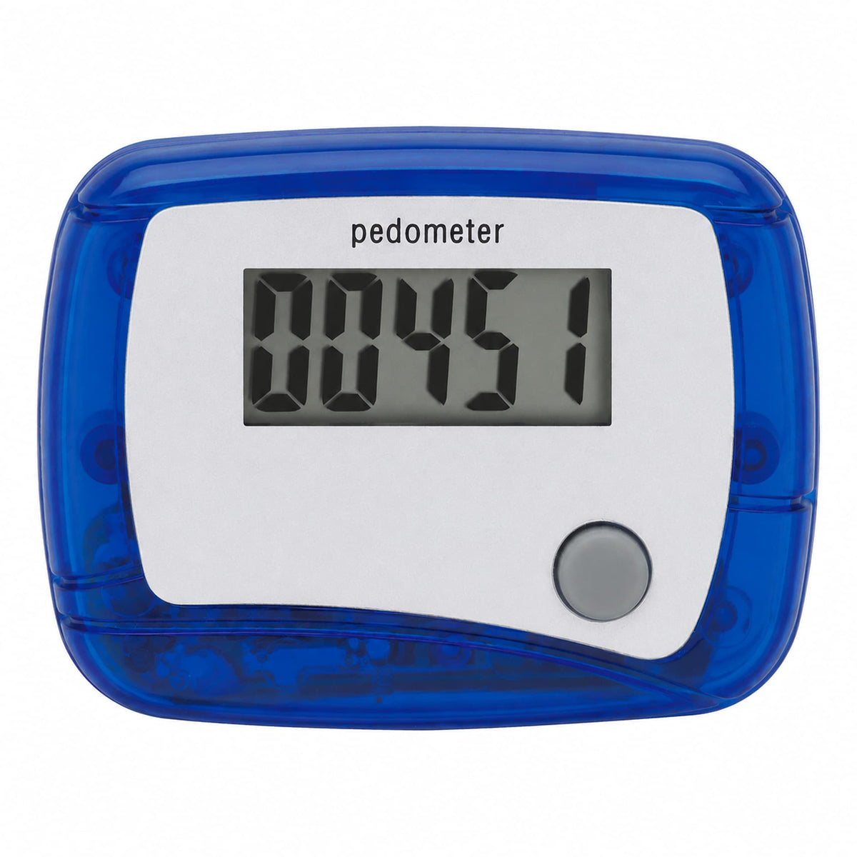 In Shape Step Counter Pedometer with Belt Clip - Translucent Blue - Front Straight