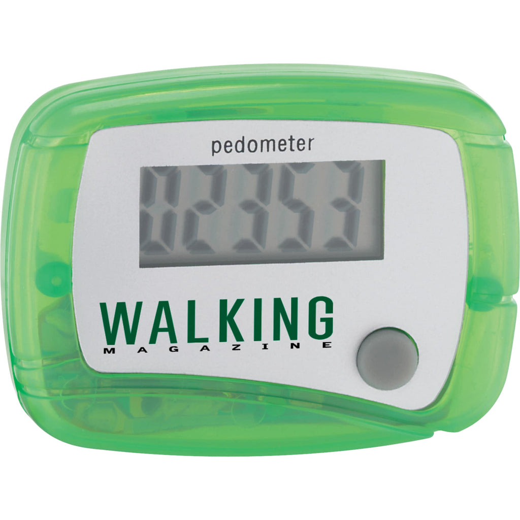 In Shape Step Counter Pedometer with Belt Clip - TrGrn - Front