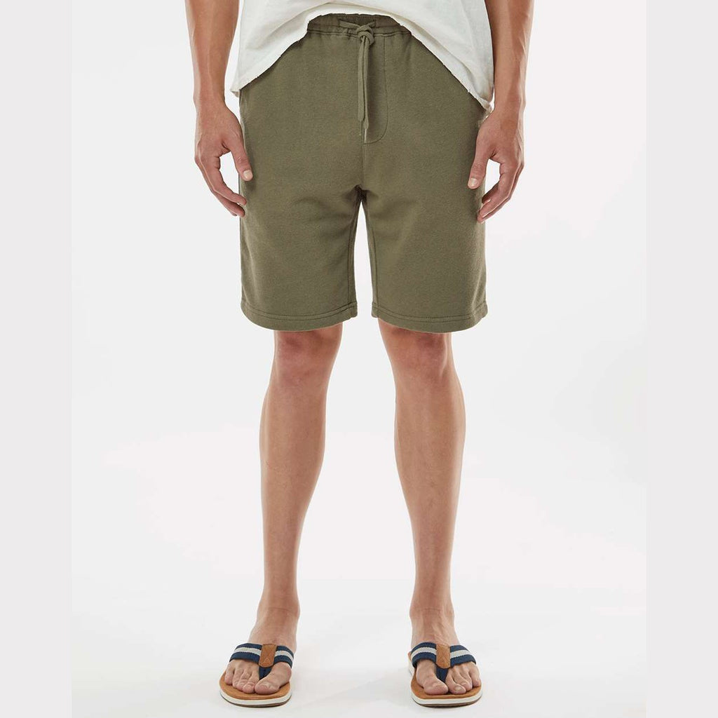 Independent Trading Co. Men's Midweight Fleece Shorts - Army - On Model Front