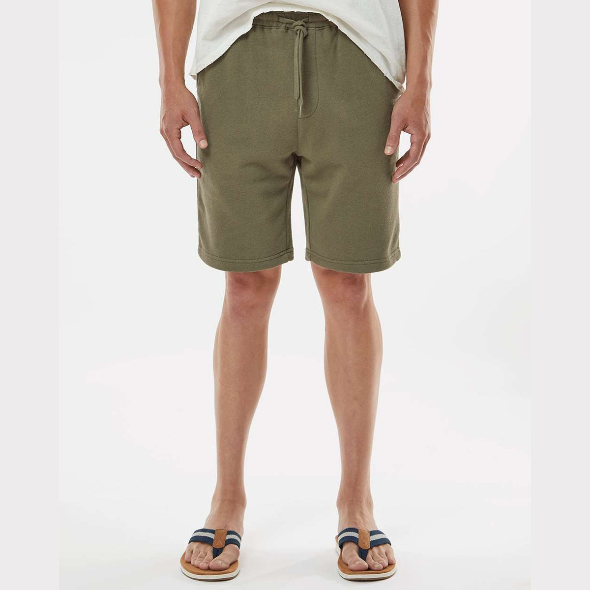 Independent Trading Co. Men's Midweight Fleece Shorts - Army - On Model Front