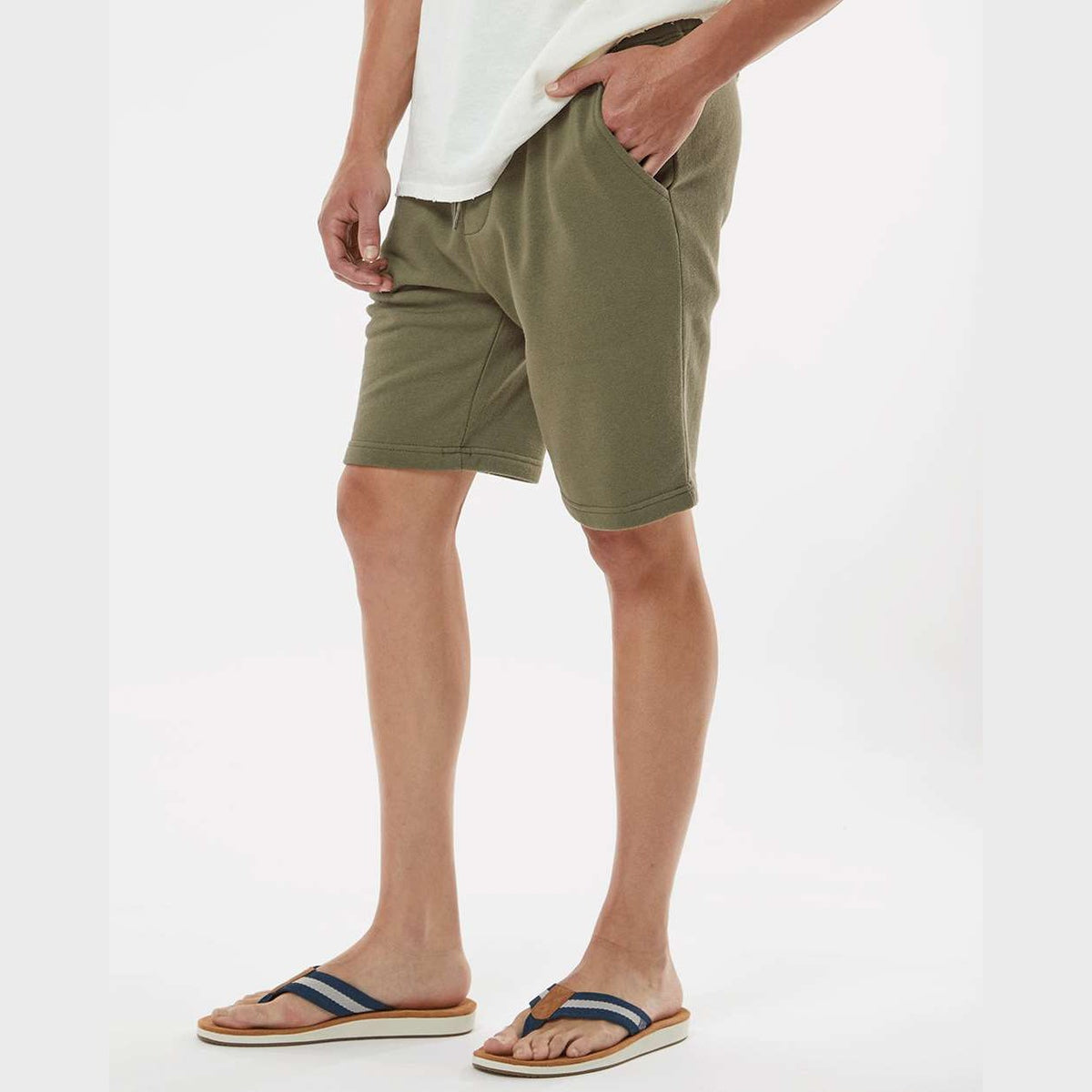 Independent Trading Co. Men's Midweight Fleece Shorts - Army - On Model Side
