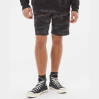 Independent Trading Co. Men's Midweight Fleece Shorts - Black Camo - On Model Front