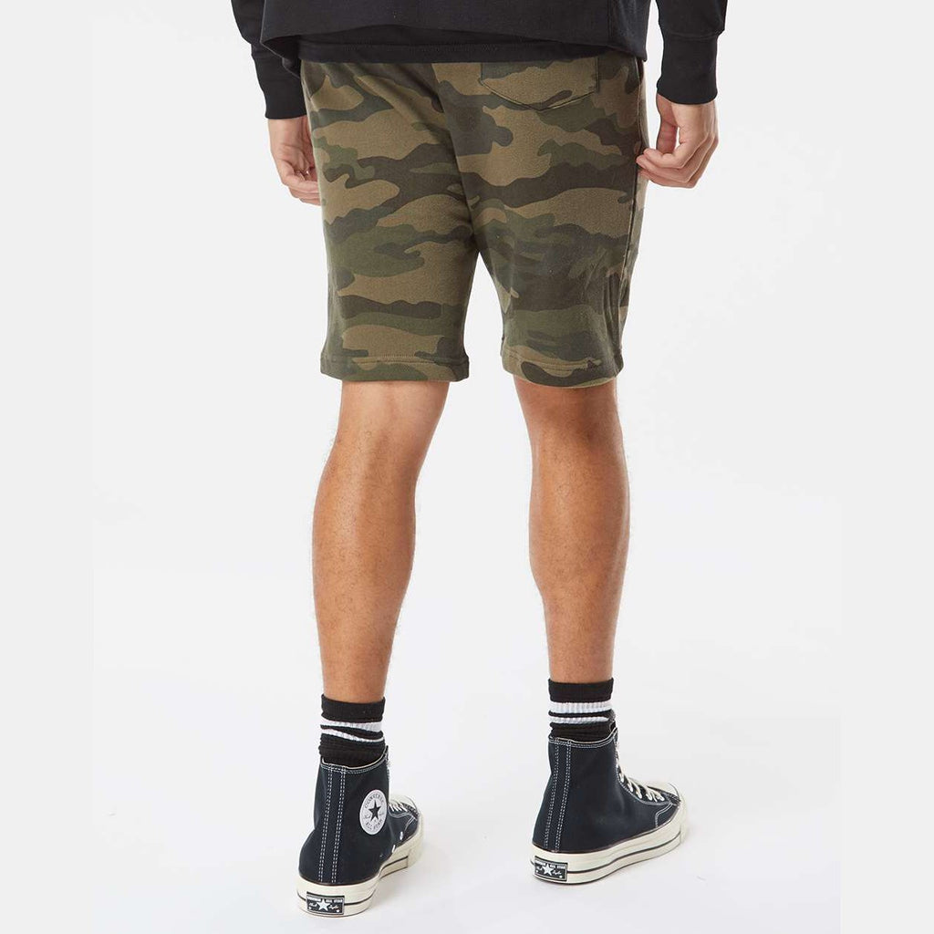 Independent Trading Co. Men's Midweight Fleece Shorts - Forest Camo - On Model Back