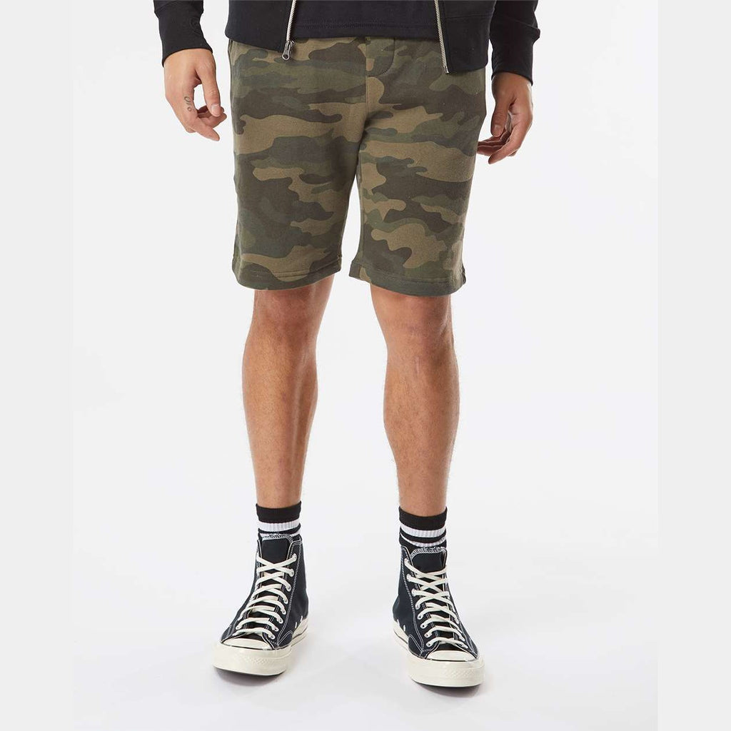 Independent Trading Co. Men's Midweight Fleece Shorts - Forest Camo - On Model Front