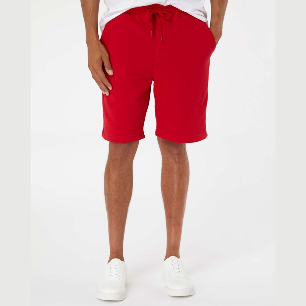 Independent Trading Co. Men's Midweight Fleece Shorts - Red - On Model Front