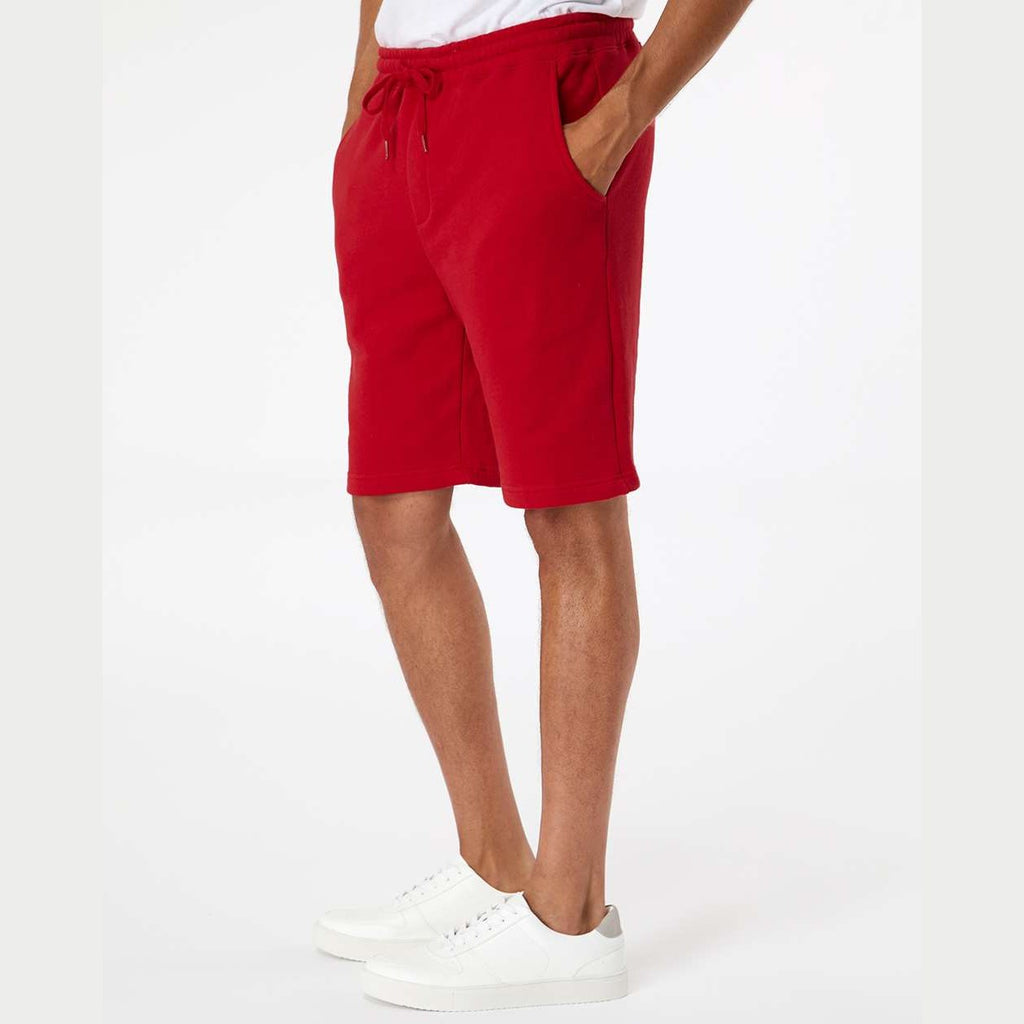 Independent Trading Co. Men's Midweight Fleece Shorts - Red - On Model Side