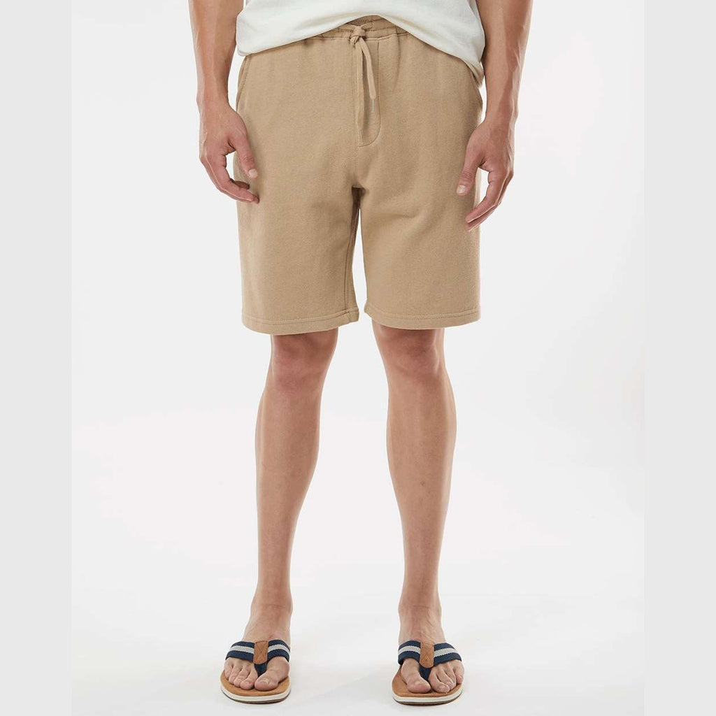 Independent Trading Co. Men's Midweight Fleece Shorts - Sandstone - On Model Front