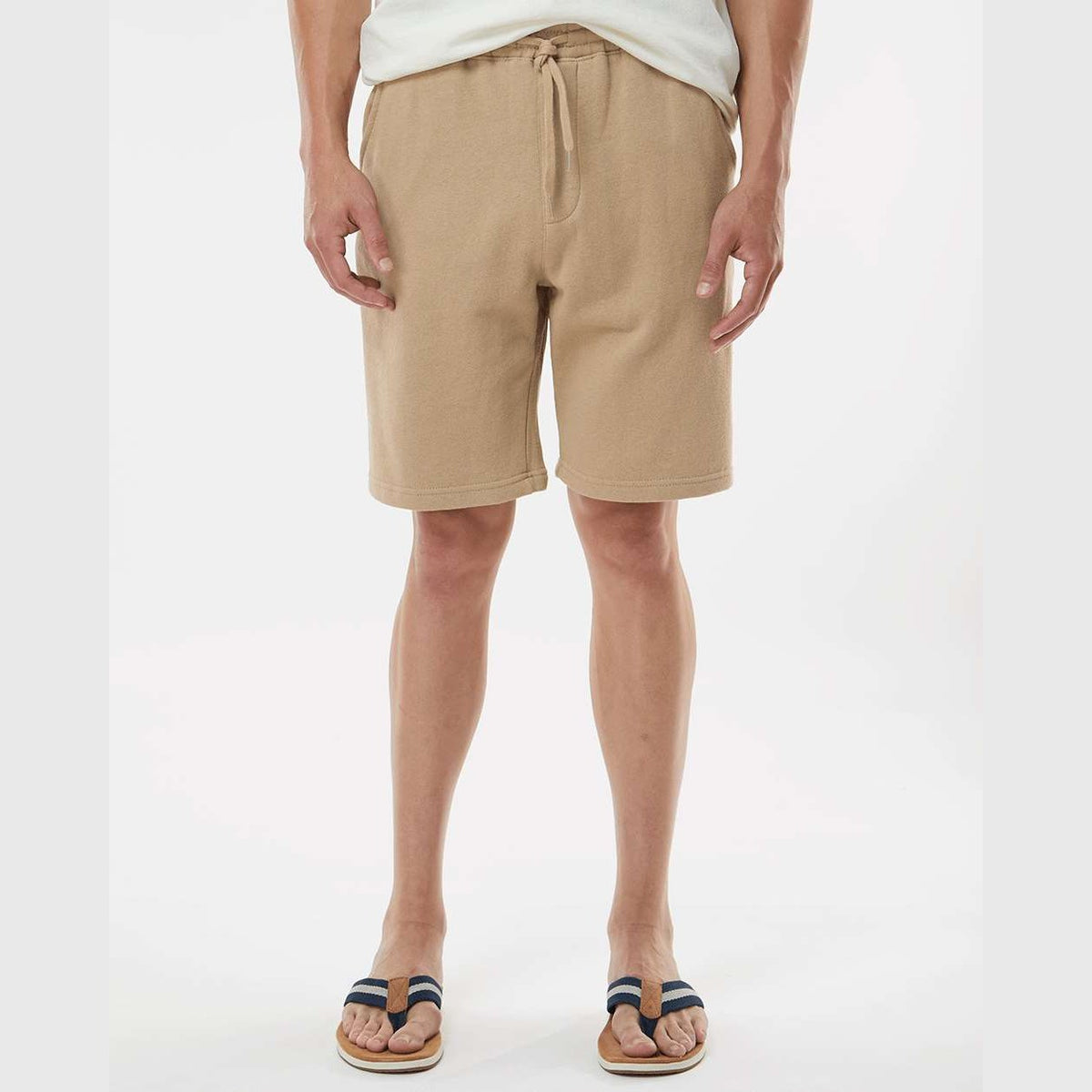 Independent Trading Co. Men's Midweight Fleece Shorts - Sandstone - On Model Front
