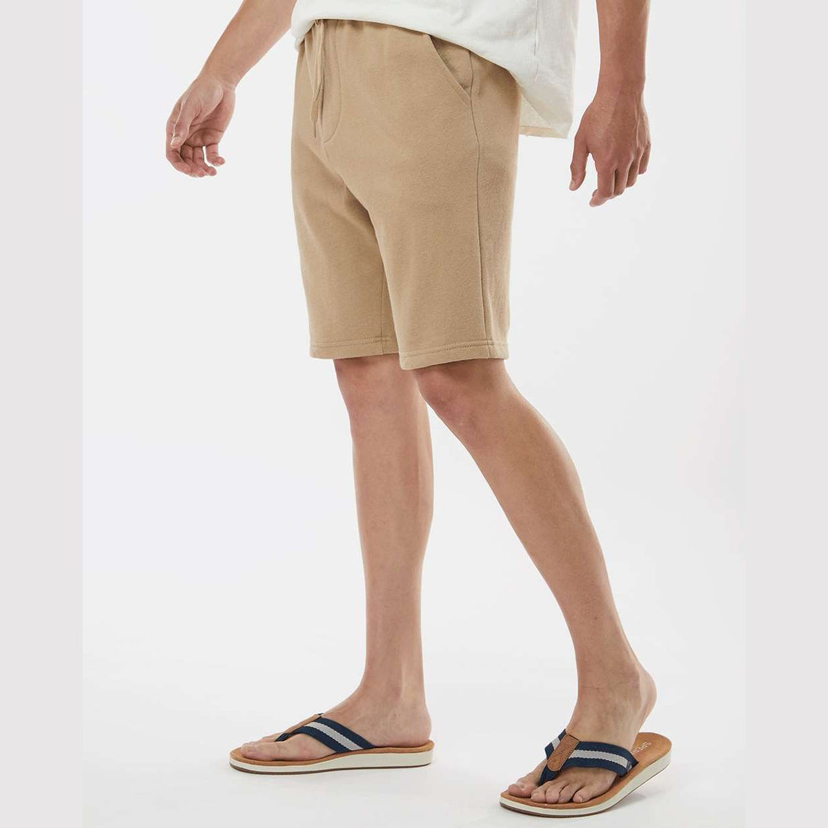Independent Trading Co. Men's Midweight Fleece Shorts - Sandstone - On Model Side