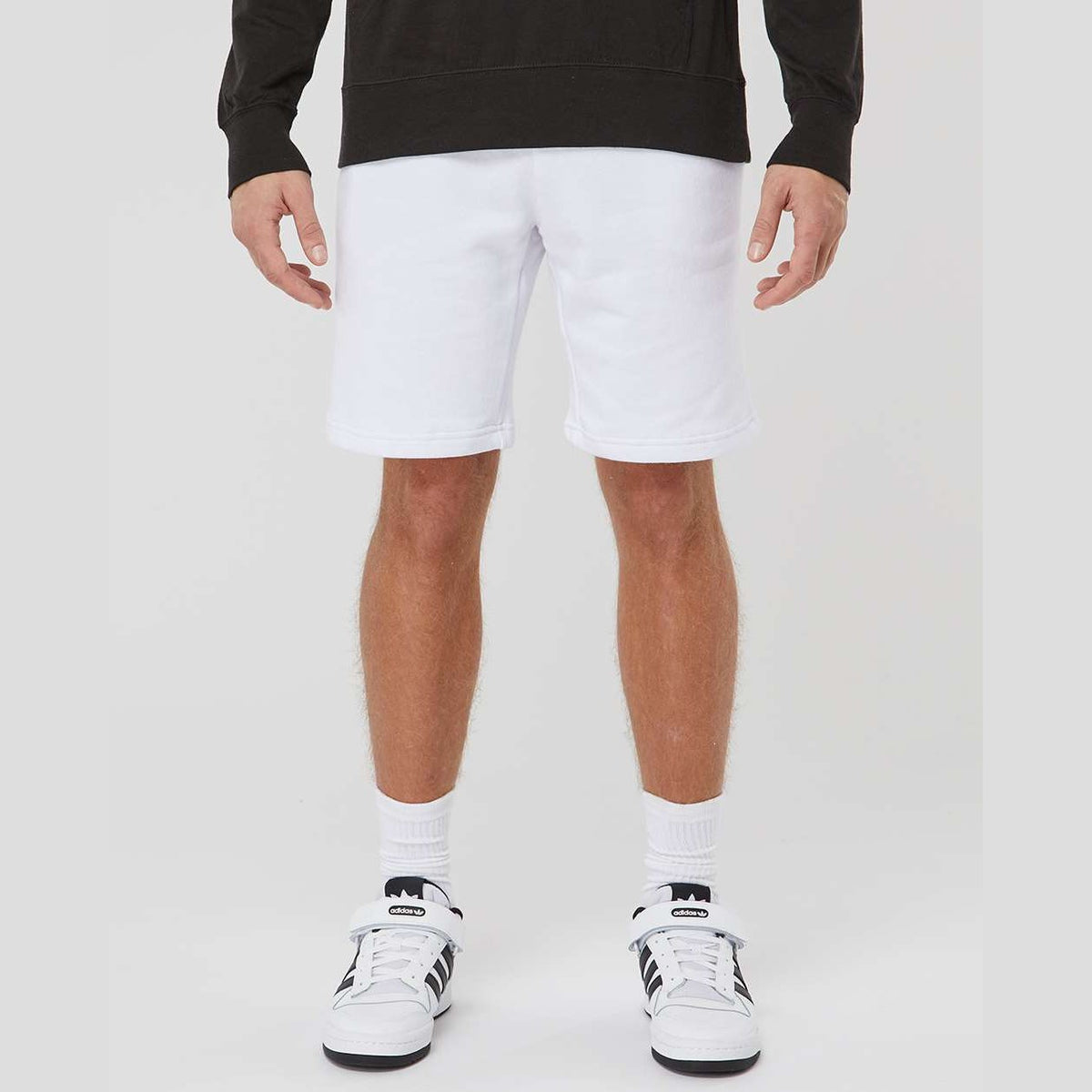 Independent Trading Co. Men's Midweight Fleece Shorts - White - On Model Front