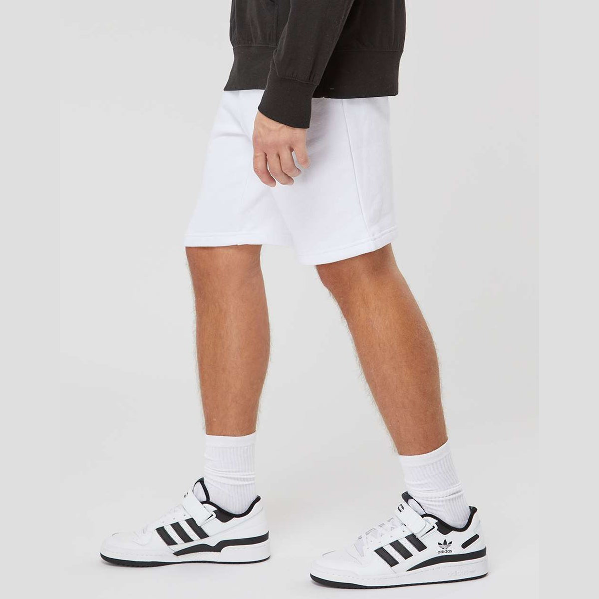 Independent Trading Co. Men's Midweight Fleece Shorts - White - On Model Side