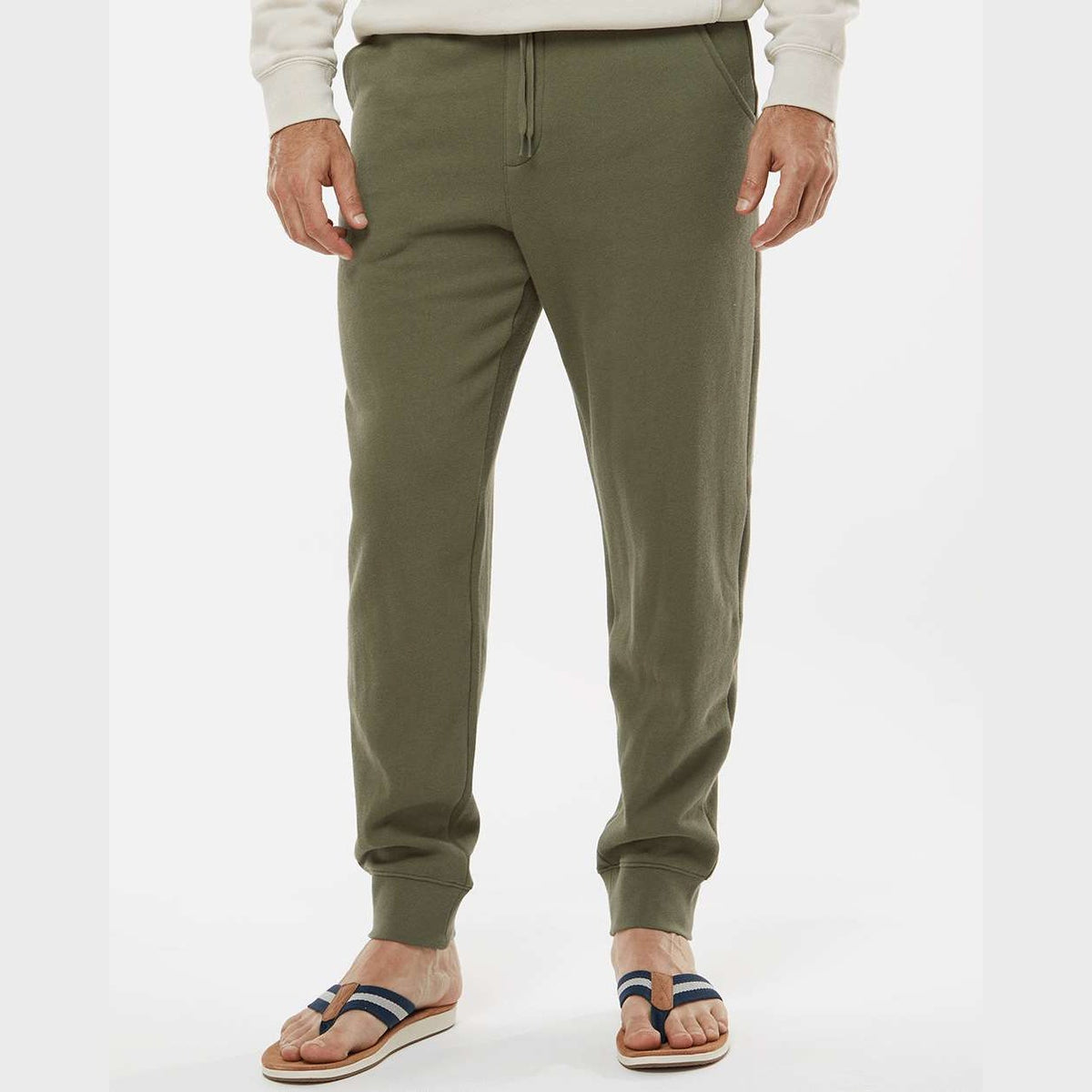 Independent Trading Co. Men's Midweight Fleece Sweatpants - Army - On Model Front