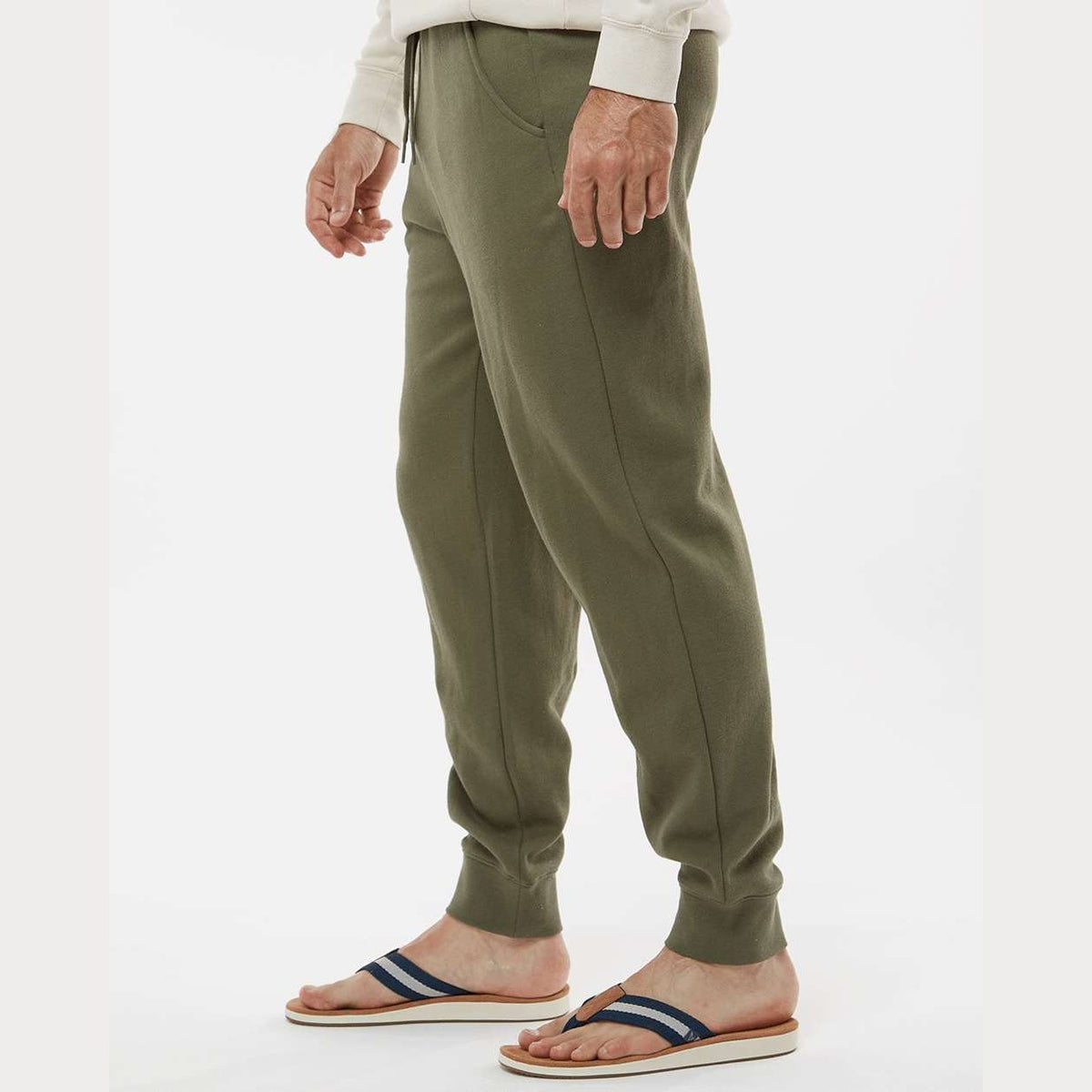 Independent Trading Co. Men's Midweight Fleece Sweatpants - Army - On Model Side