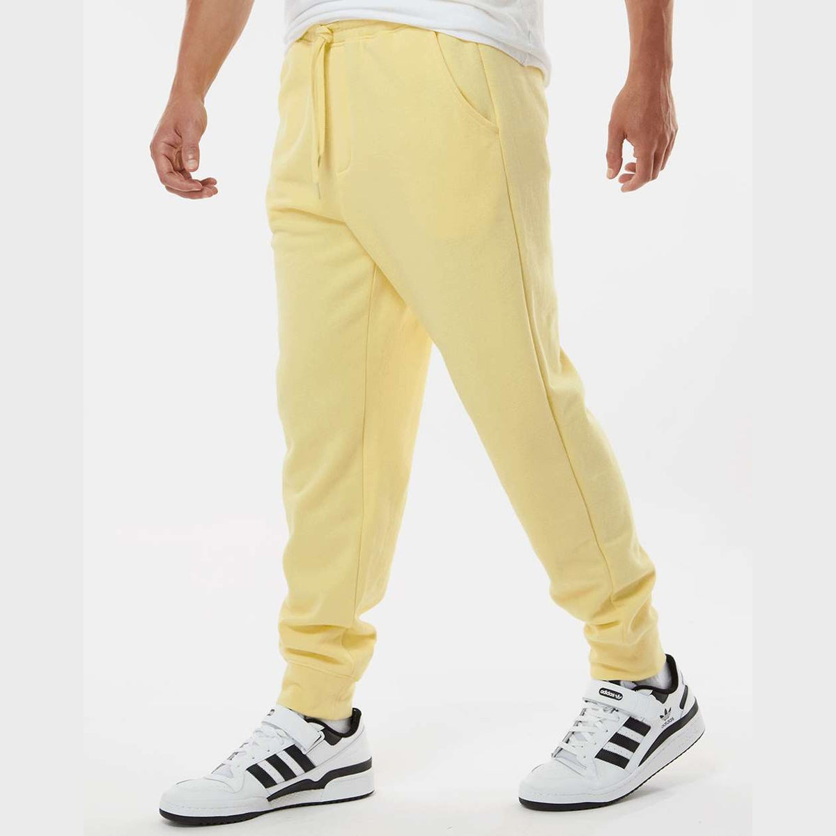 Independent Trading Co. Men's Midweight Fleece Sweatpants - Light Yellow - On Model Side