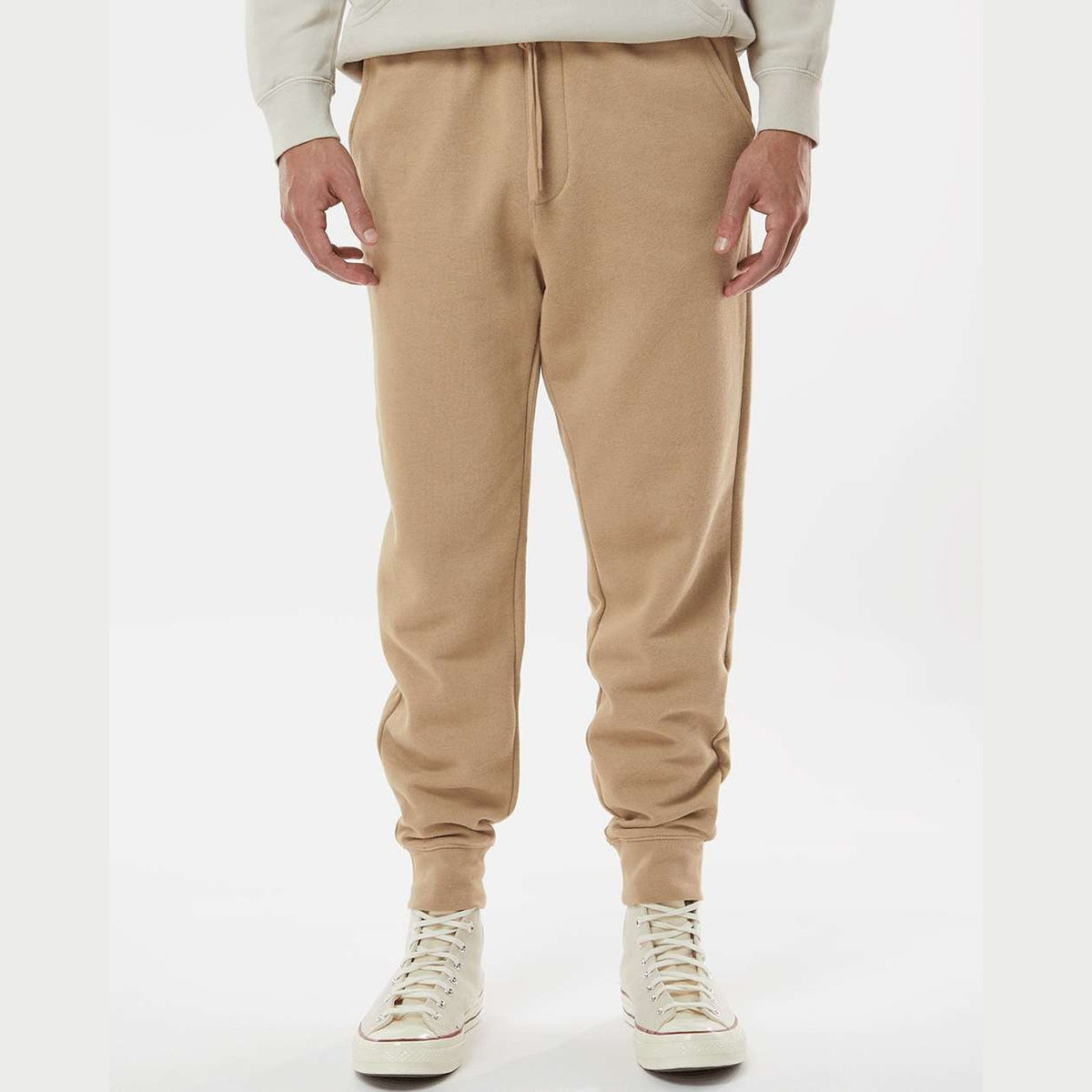 Independent Trading Co. Men's Midweight Fleece Sweatpants - Sandstone - On Model Front