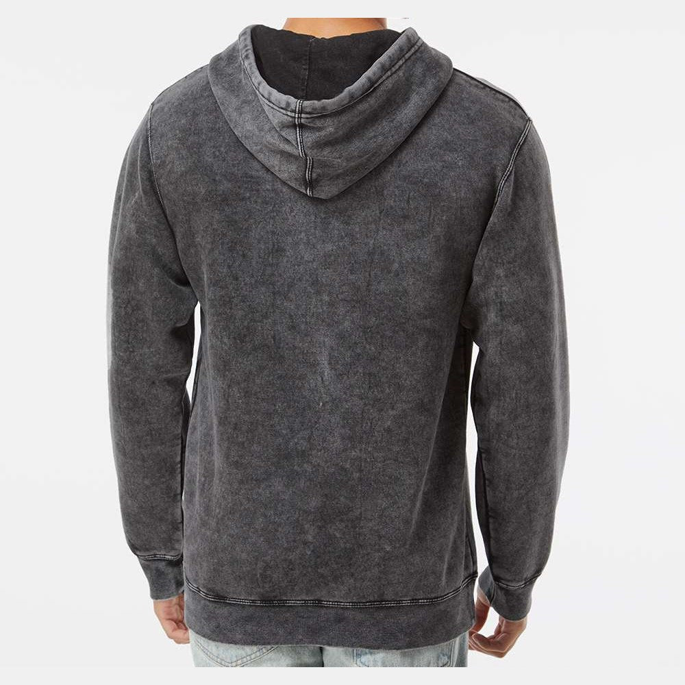 Independent Trading Co. Unisex Midweight Mineral Wash Hooded Sweatshirt Embroidery - Black - On Model Back