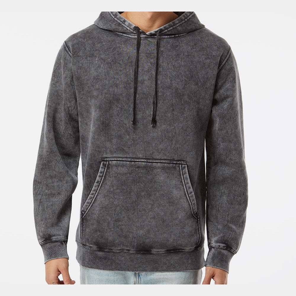 Independent Trading Co. Unisex Midweight Mineral Wash Hooded Sweatshirt Embroidery - Black - On Model Front