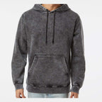 Independent Trading Co. Unisex Midweight Mineral Wash Hooded Sweatshirt Embroidery - Black - On Model Front