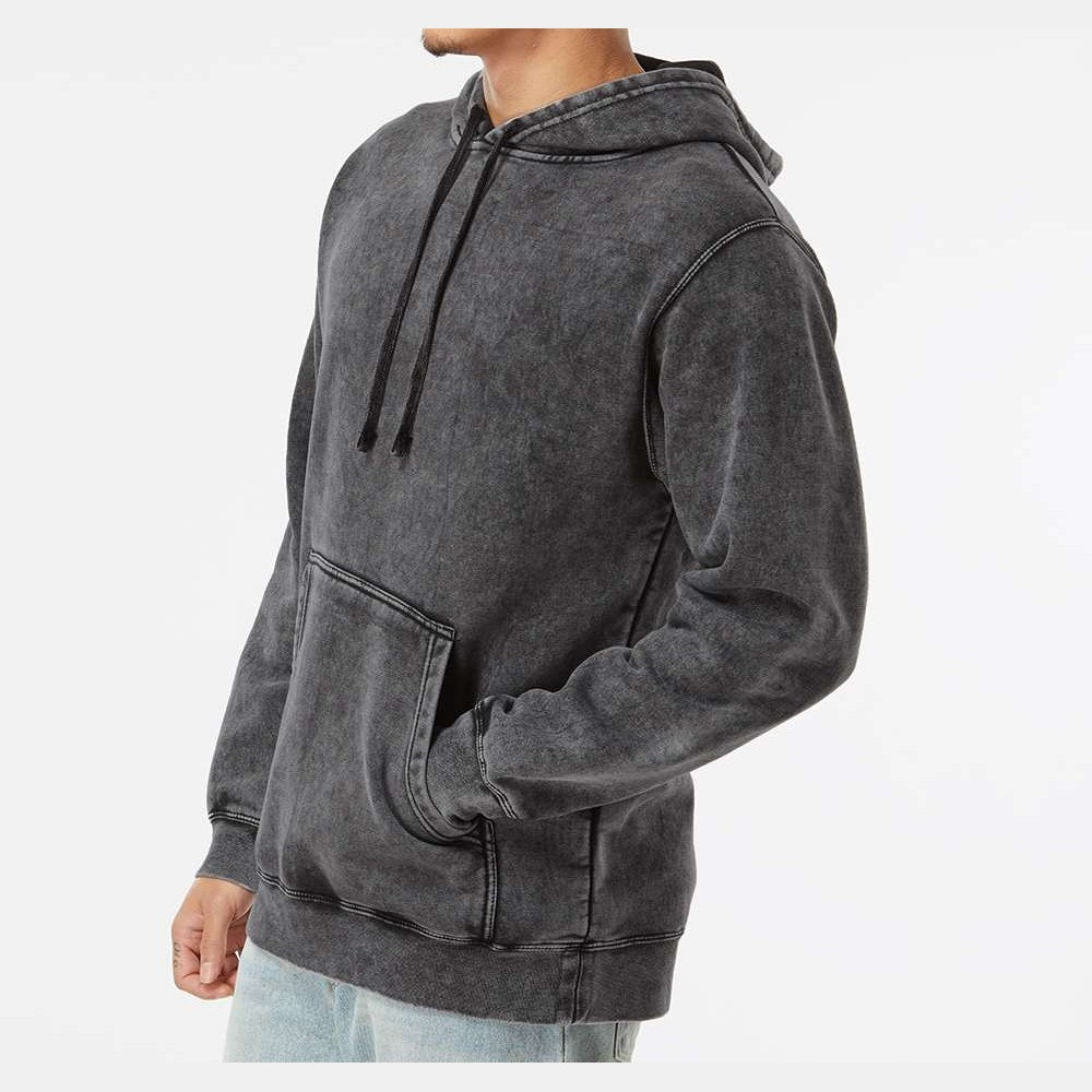 Independent Trading Co. Unisex Midweight Mineral Wash Hooded Sweatshirt Embroidery - Black - On Model Side