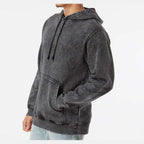 Independent Trading Co. Unisex Midweight Mineral Wash Hooded Sweatshirt Embroidery - Black - On Model Side
