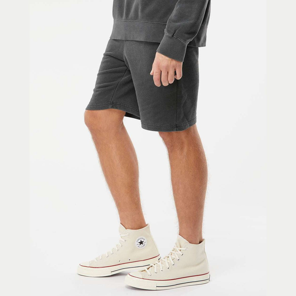 Independent Trading Co. Unisex Pigment-Dyed Fleece Shorts - Pigment Black - On Model Side