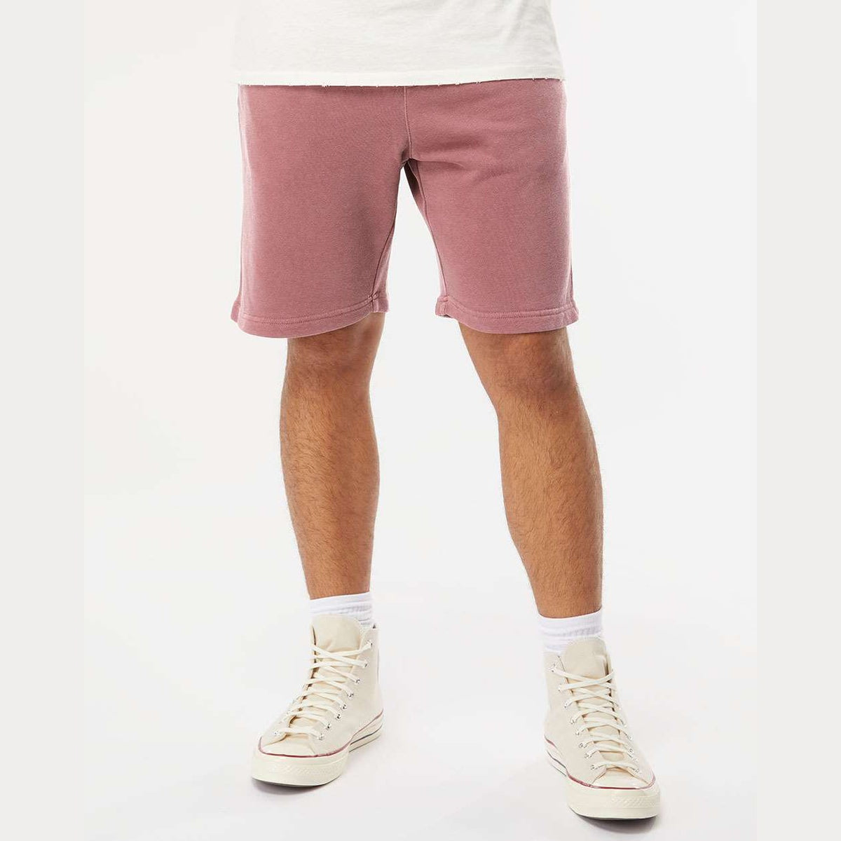 Independent Trading Co. Unisex Pigment-Dyed Fleece Shorts - Pigment Maroon - On Model Front
