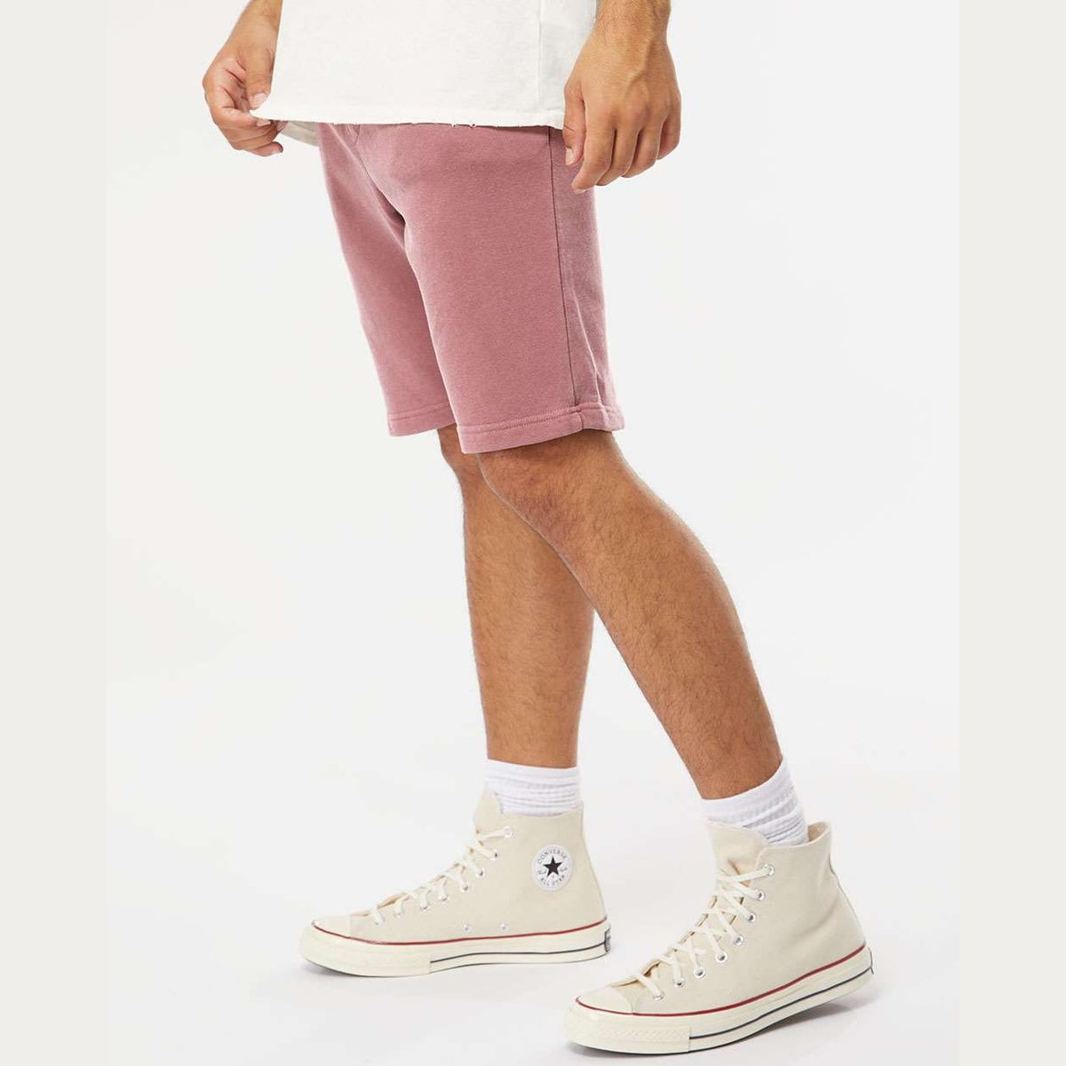Independent Trading Co. Unisex Pigment-Dyed Fleece Shorts - Pigment Maroon - On Model Side