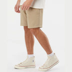 Independent Trading Co. Unisex Pigment-Dyed Fleece Shorts - Pigment Sandstone - On Model Side