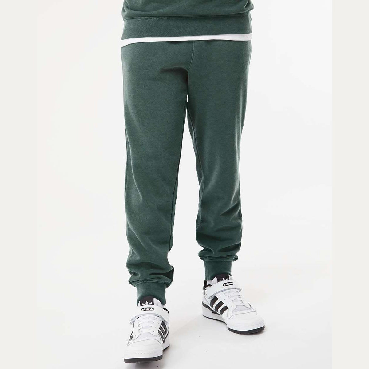 Independent Trading Co. Unisex Pigment-Dyed Fleece Sweatpants - Pigment Alpine Green - On Model Front