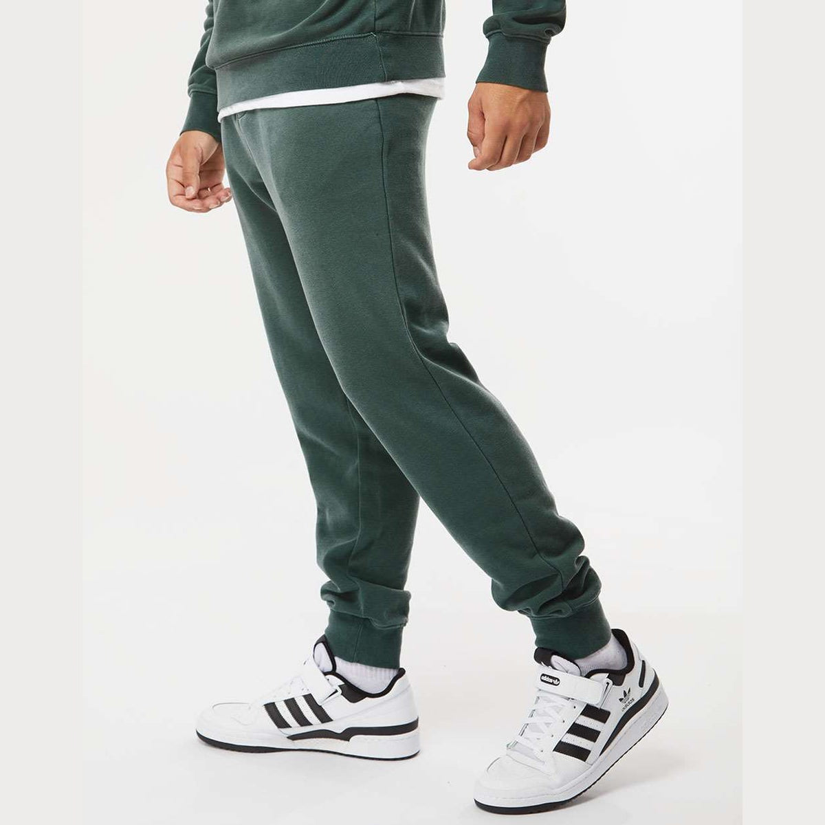 Independent Trading Co. Unisex Pigment-Dyed Fleece Sweatpants - Pigment Alpine Green - On Model Side