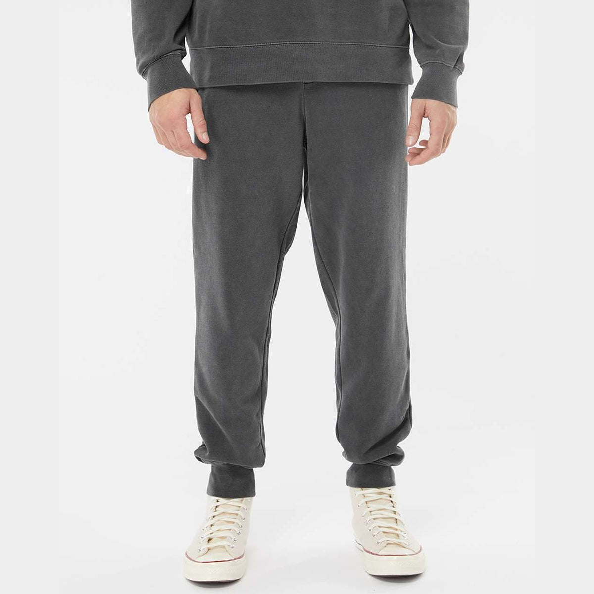 Independent Trading Co. Unisex Pigment-Dyed Fleece Sweatpants - Pigment Black - On Model Front