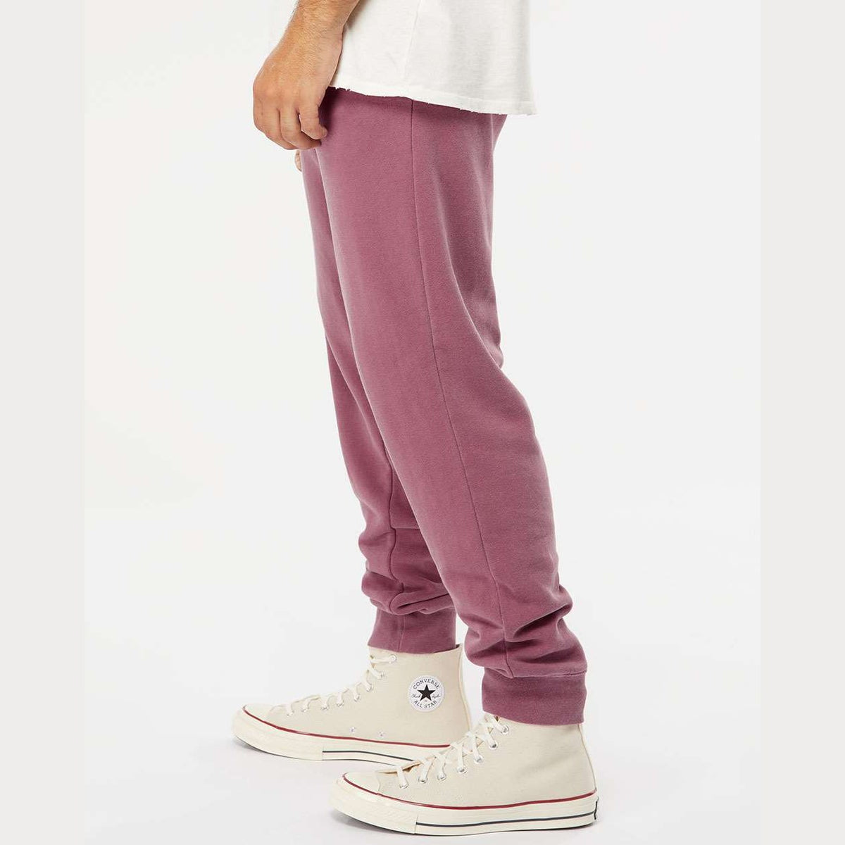 Independent Trading Co. Unisex Pigment-Dyed Fleece Sweatpants - Pigment Maroon - On Model Side
