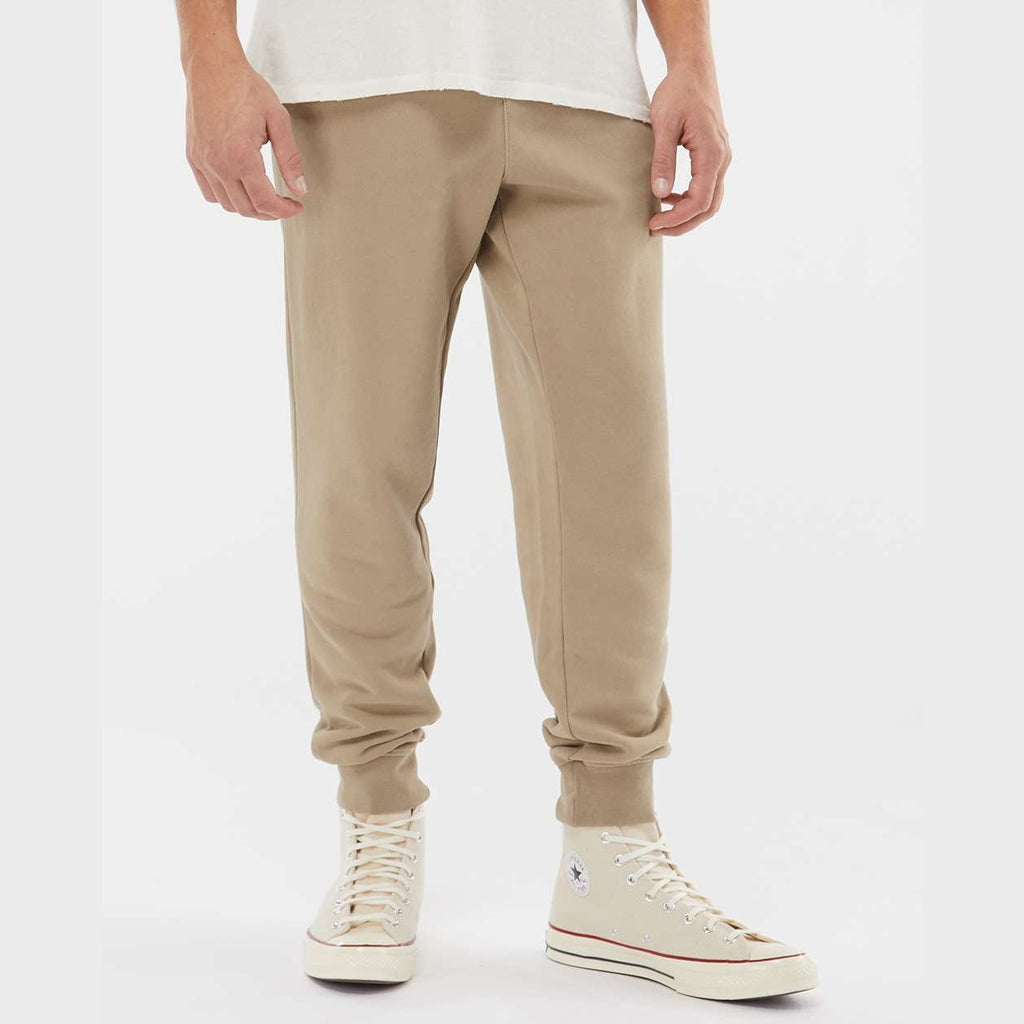 Independent Trading Co. Unisex Pigment-Dyed Fleece Sweatpants - Pigment Sandstone - On Model Front