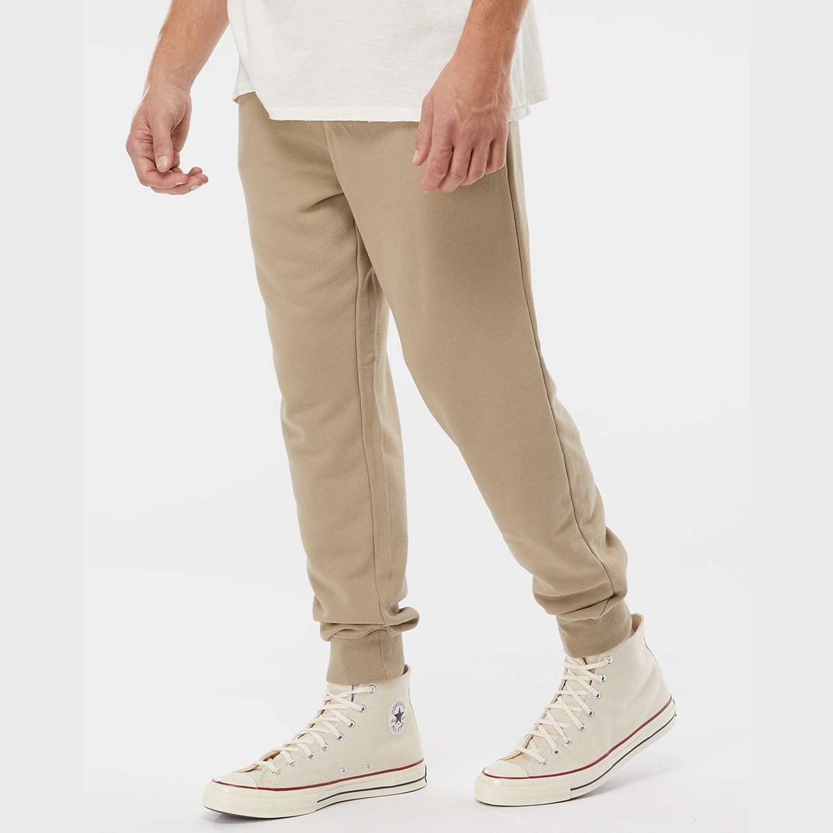 Independent Trading Co. Unisex Pigment-Dyed Fleece Sweatpants - Pigment Sandstone - On Model Side
