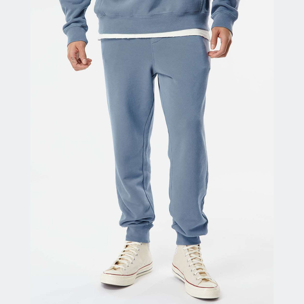 Independent Trading Co. Unisex Pigment-Dyed Fleece Sweatpants - Pigment Slate Blue - On Model Front