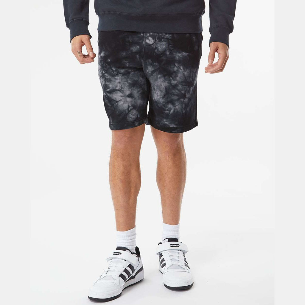 Independent Trading Co. Unisex Tie-Dyed Fleece Shorts - Tie Dye Black - On Model Front