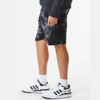 Independent Trading Co. Unisex Tie-Dyed Fleece Shorts - Tie Dye Black - On Model Side