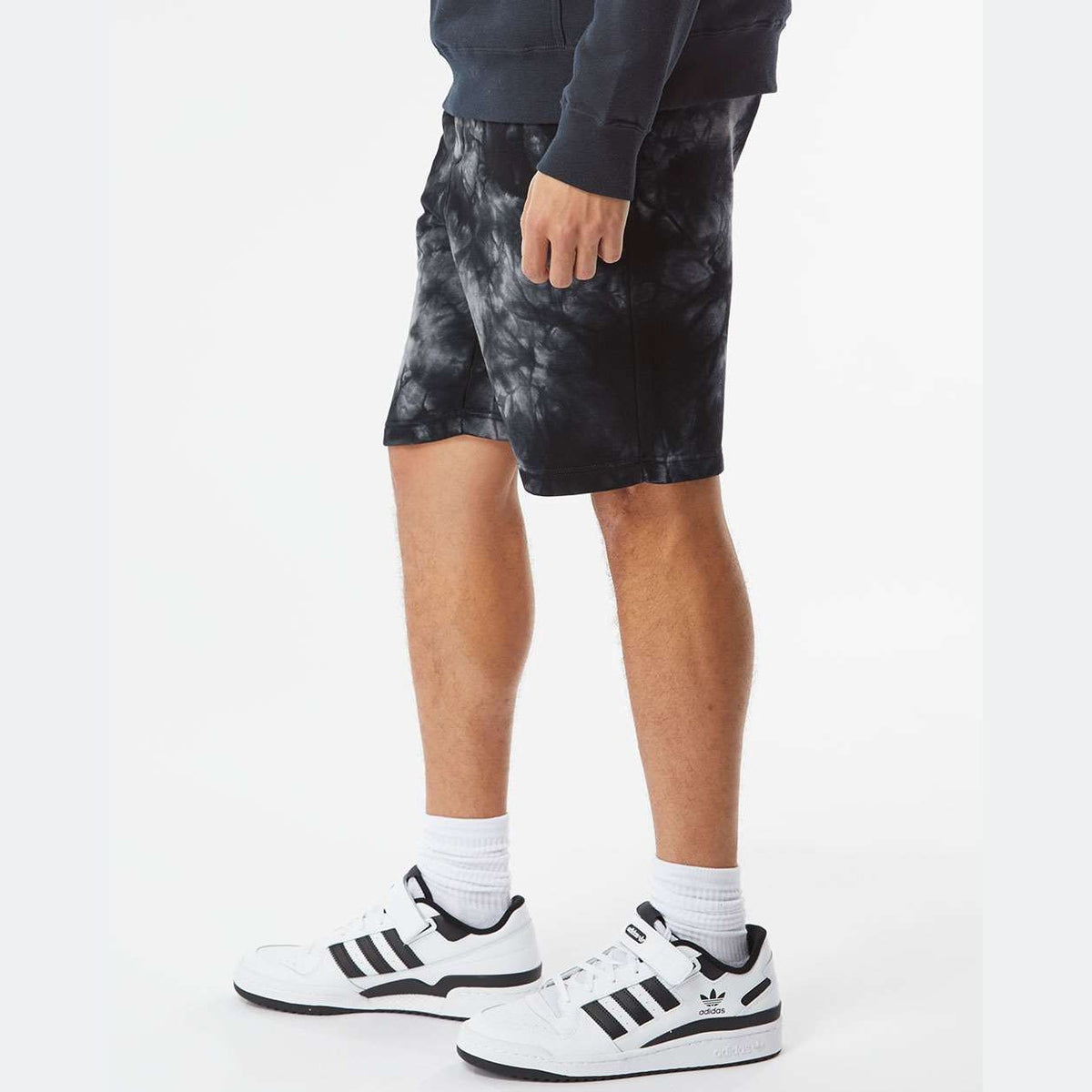 Independent Trading Co. Unisex Tie-Dyed Fleece Shorts - Tie Dye Black - On Model Side