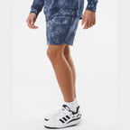 Independent Trading Co. Unisex Tie-Dyed Fleece Shorts - Tie Dye Navy - On Model Side