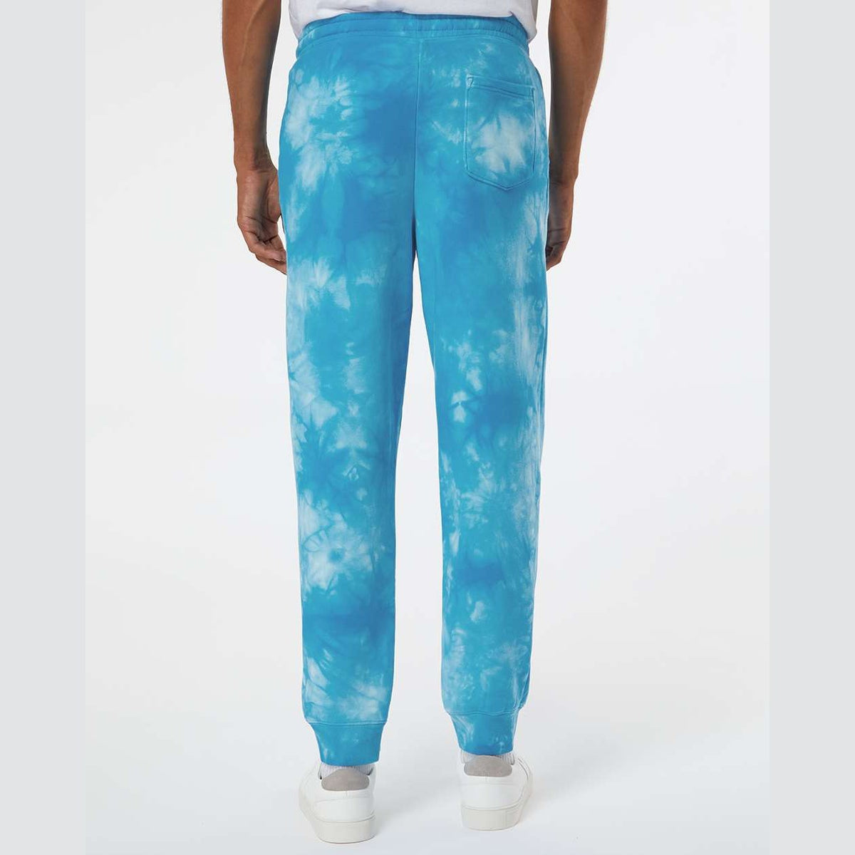 Independent Trading Co. Unisex Tie-Dyed Fleece Sweatpants - Tie Dye Aqua Blue - On Model Back