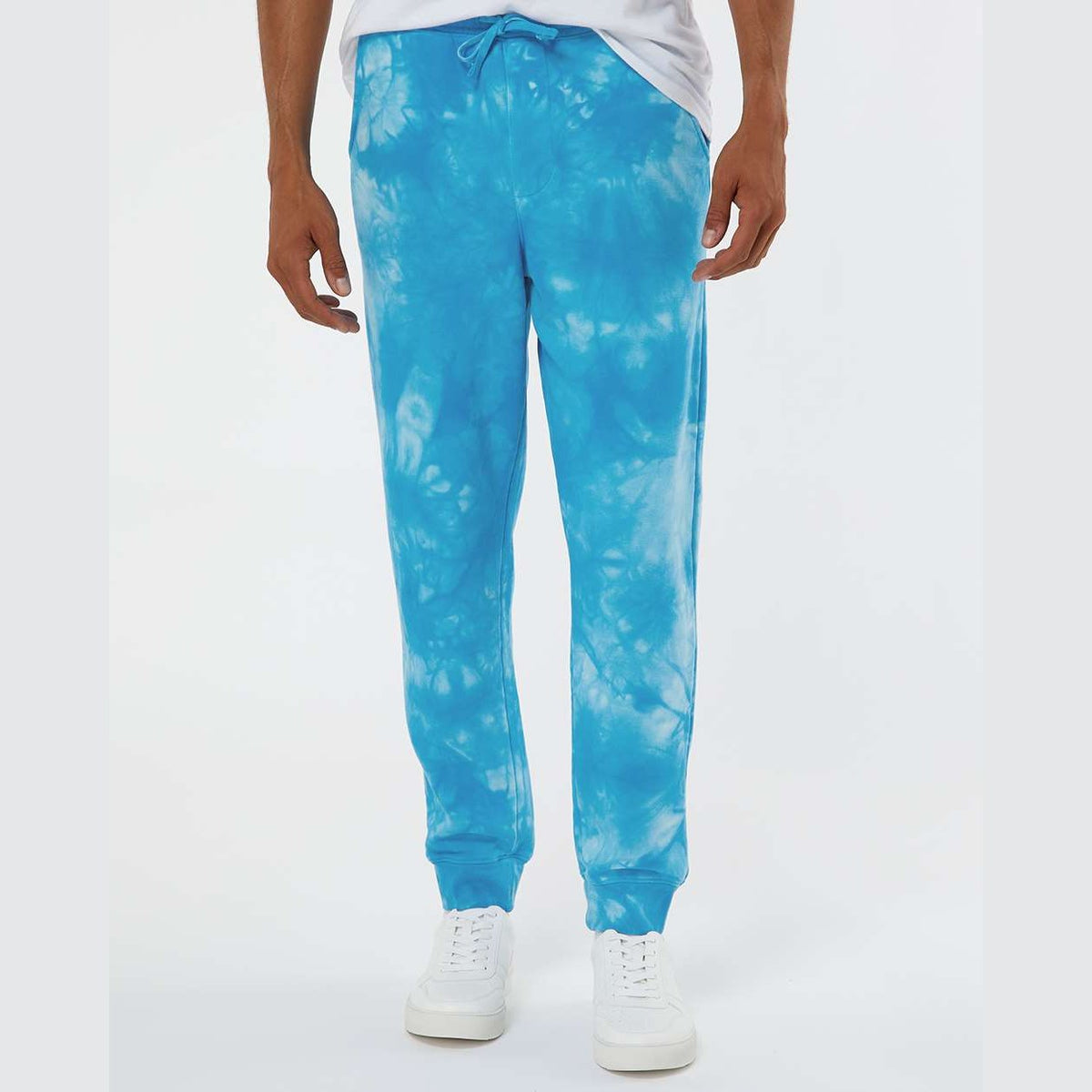 Independent Trading Co. Unisex Tie-Dyed Fleece Sweatpants - Tie Dye Aqua Blue - On Model Front