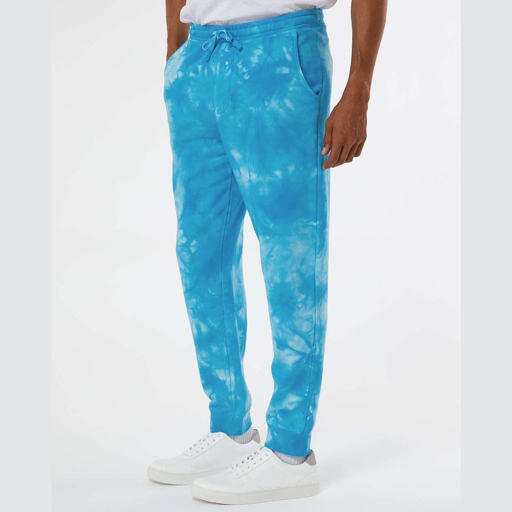 Independent Trading Co. Unisex Tie-Dyed Fleece Sweatpants - Tie Dye Aqua Blue - On Model Side