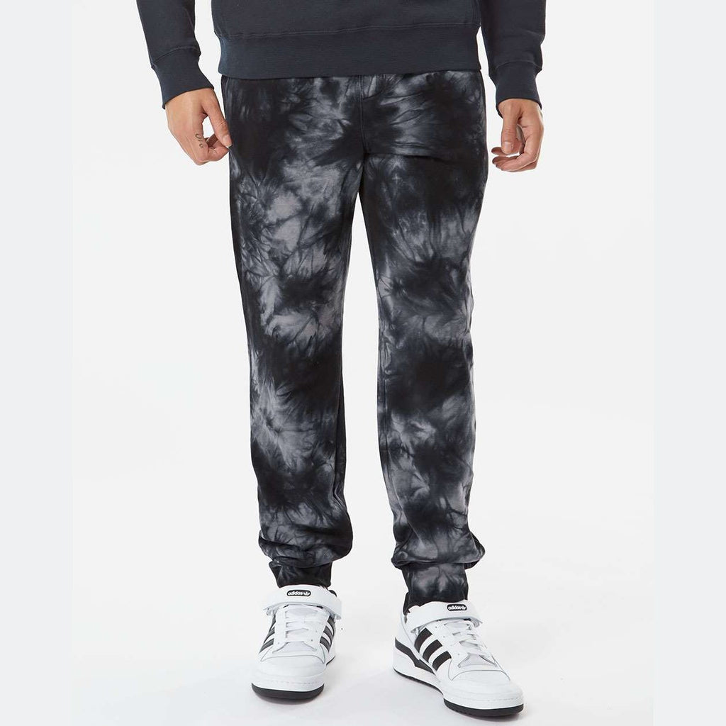 Independent Trading Co. Unisex Tie-Dyed Fleece Sweatpants - Tie Dye Black - On Model Front