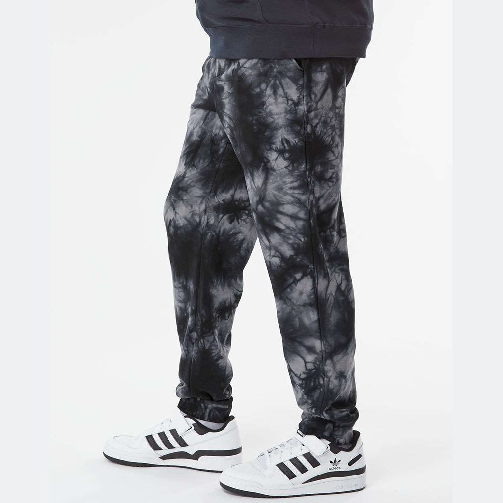 Independent Trading Co. Unisex Tie-Dyed Fleece Sweatpants - Tie Dye Black - On Model Side
