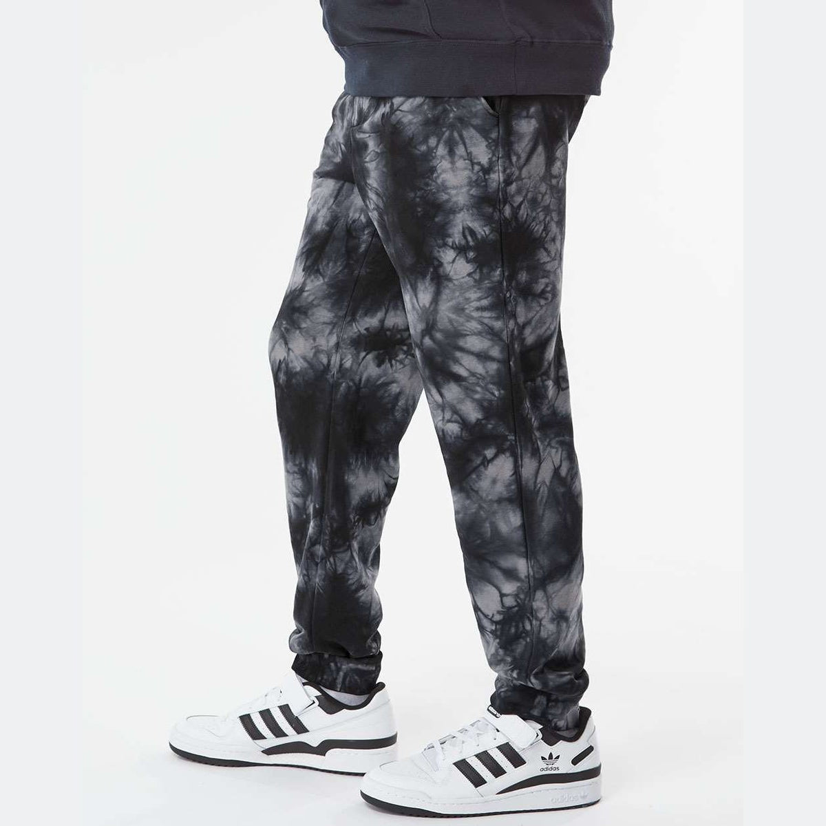 Independent Trading Co. Unisex Tie-Dyed Fleece Sweatpants - Tie Dye Black - On Model Side