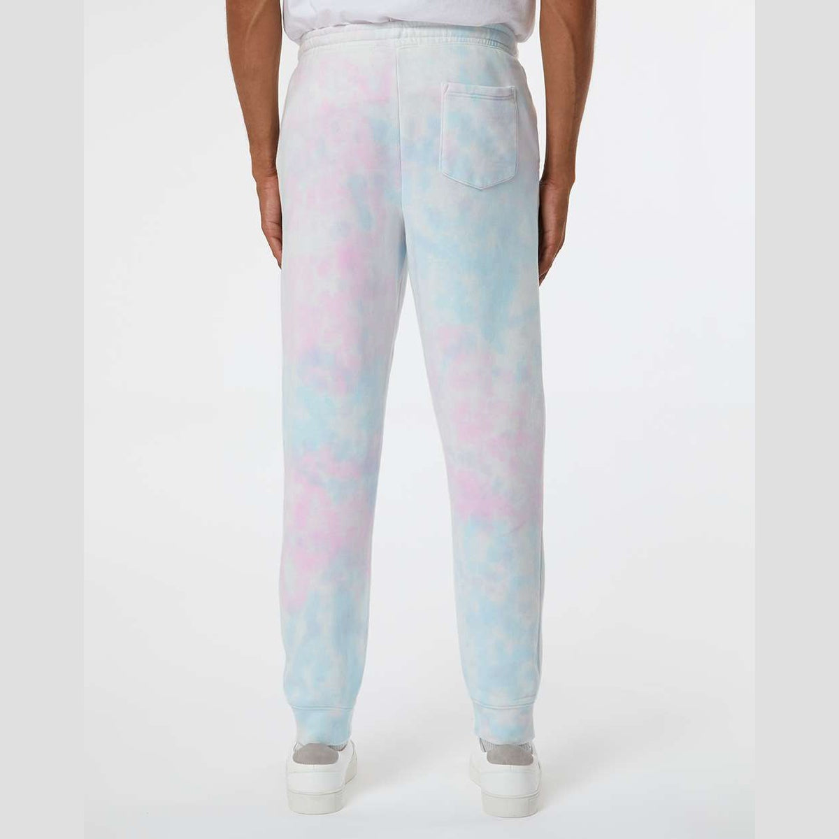 Independent Trading Co. Unisex Tie-Dyed Fleece Sweatpants - Tie Dye Cotton Candy - On Model Back
