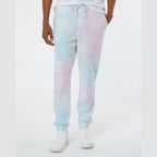 Independent Trading Co. Unisex Tie-Dyed Fleece Sweatpants - Tie Dye Cotton Candy - On Model Front