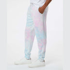 Independent Trading Co. Unisex Tie-Dyed Fleece Sweatpants - Tie Dye Cotton Candy - On Model Side