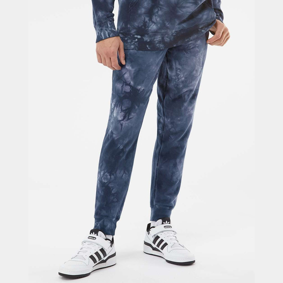 Independent Trading Co. Unisex Tie-Dyed Fleece Sweatpants - Tie Dye Navy - On Model Front